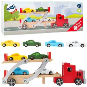   OUTLET Small Foot Camion din lemn pentru transport masini autotransporter + 4 masini - produs defect
