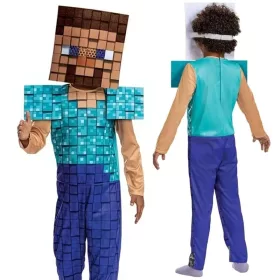   OUTLET Costum Minecraft, costum carnaval Steve 127-136 cm (7-8 ani) - produs defect