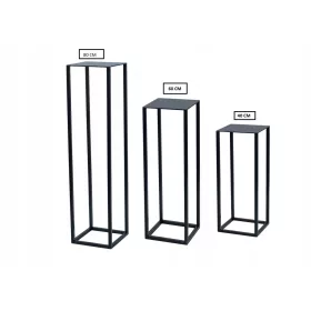   Set de 3 Jardiniere Metalice în Stil Loft Industrial, Negru Mat