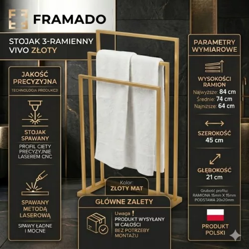 Suport pentru prosoape auriu cu trei brațe Framado 01564