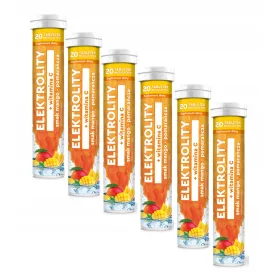   Electroliți cu Vitamina C Aromă Mango-Portocală - 6 Pachete cu 20 Tablete Efervescente