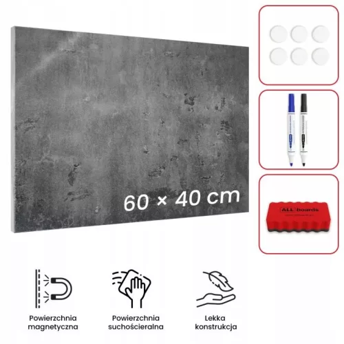 Placă magnetică ALLboards MetalBoards, aspect beton, 60 × 40 cm