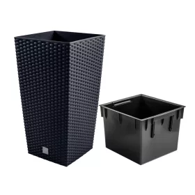    Ghiveci de flori Prosperplast 28,7 cm x 28,7 x 55 cm diametru 1 cm plastic nuante de gri si argintiu + Insert pentru ghivece patrate IPWKS300