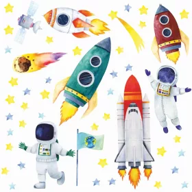 AUTOCOLANTE MARI DE PERETE RACHETE SPATIALE COSMONAUTI
