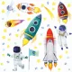  AUTOCOLANTE MARI DE PERETE RACHETE SPATIALE COSMONAUTI