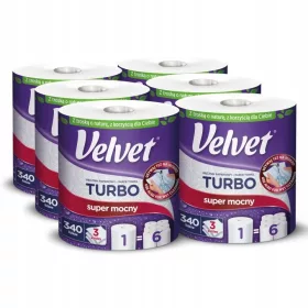   Șervețele de hârtie Velvet Turbo, 6 role x 340 de bucăți