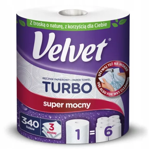 Șervețele de hârtie Velvet Turbo, 6 role x 340 de bucăți