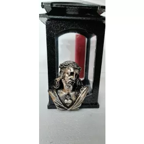   Statuetă Isus 3D Negru-Auriu, Realizată din Rășină și Sticlă, 29 cm Înălțime