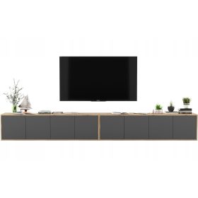    Dulap suspendat la mansardă, comodă RTV, MAT grafit, 300 cm