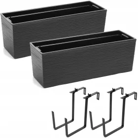    Ghiveci sticla 19 cm x 56 x 19,5 cm plastic nuante de gri si argintiu