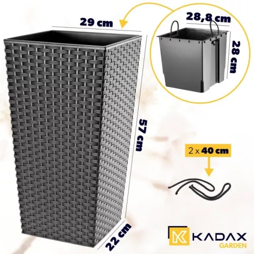 Ghiveci de grafit Kadax Finezja K890 cu inserție, 57 cm