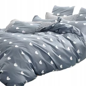   Set Lenjerie de Pat Reversibilă din Bumbac Natural 180x200 cm + 2 Fețe de Pernă 70x80 cm