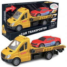    Asistență rutieră pentru mașină. Lumini de conducere a camionului de tractare auto d