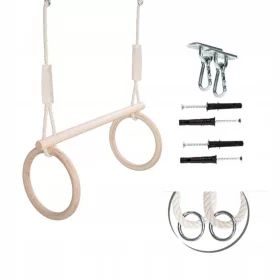    Inele de gimnastică MAMOI pentru copii, Leagăn ringo stick reglabil + cârlig