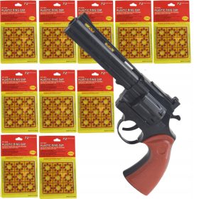    Pistol de tragere, grund, capac de percuție, 10X, 720 buc + autocolant, carte, benzi desenate, Sklep_lolki