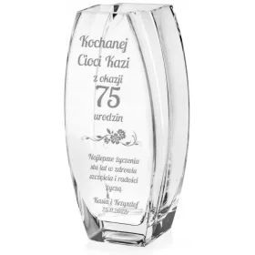   Vaza din sticla transparenta de 32 cm cu gravare alba personalizata