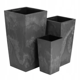    Ghiveci sticla 22 cm x 22 x 42 cm, plastic, nuante de gri si argintiu