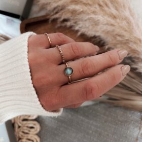  Inel placat cu aur cu piatra de labradorit de 8 mm