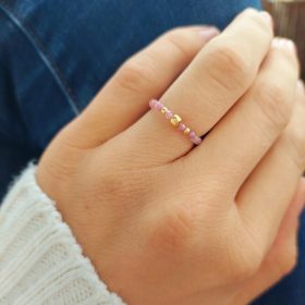  Inel turmalina roz 2mm, argint 24k