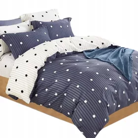   Set Lenjerie de Pat 160x200 cm + 2 Fețe de Pernă 70x80 cm, 100% Bumbac Natural, Dublu Față