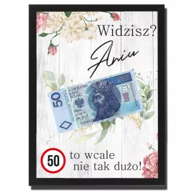  Afiș amuzant cu cadou de 50 de ani de naștere