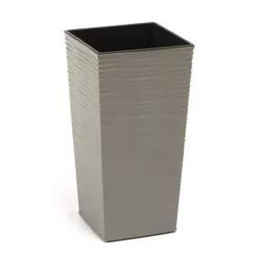    Ghiveci lamela 25 cm x 25 x 46,5 cm plastic nuante de gri si argintiu