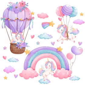  Autocolante de perete pentru fete Unicorni Curcubeu