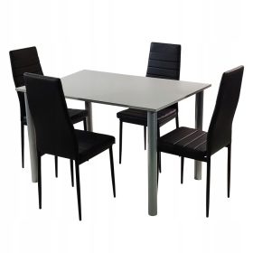  Set masă Lugano gri și 4 scaune Nice negre
