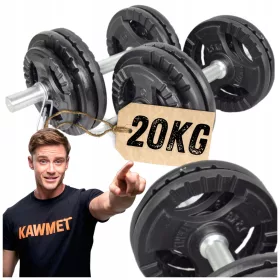    Haltere pentru exerciții din FONTĂ, set 2 x 20KG, bare de greutate KAWMET 40kg