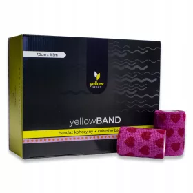   Bandaj Cohesiv yellowBAND Roz - 7,5cm x 4,5m, Set 12 bucăți, Model cu Inimi Roz