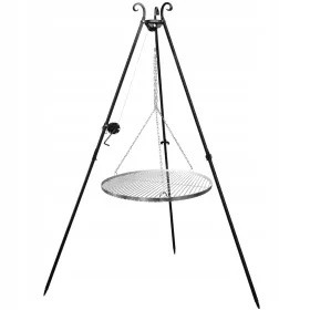    Gratar trepied gradina foc de tabara gratar 80 cm manivela tambur cromat