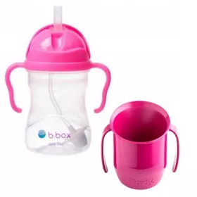    Cupa Doidy cu manere fucsia cu sclipici 3m+ + B.Box BB00511 sticla de apa cu paie 240 ml roz