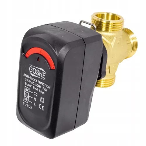 Supapă de zonă cu trei căi Goshe DN25 cu antrenare 230 V, Kvs 8 m³/h
