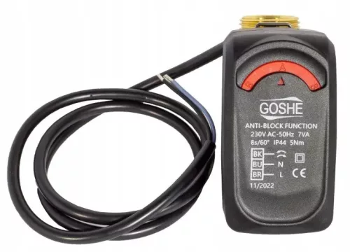 Supapă de zonă cu trei căi Goshe DN25 cu antrenare 230 V, Kvs 8 m³/h