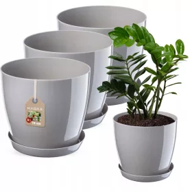    Ghiveci Kadax 18 cm x 18 x 16 cm diametru 18 cm plastic nuante de gri si argintiu