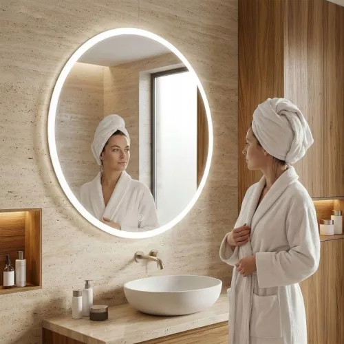Oglinda rotunda LED Tutumi FFJ80 80 cm cu control tactil