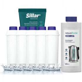    Filtre de apa Sillar 5_SIL001 pentru aparatele de cafea Delonghi, 5 buc + Detartrant Universal AquaFloow pentru cafetiere - 0.5l