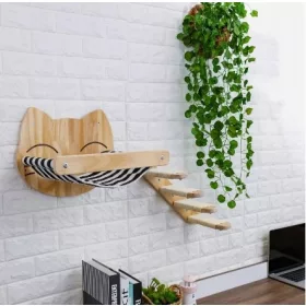  Raft din lemn cu scara pe perete, pat pentru pisici 64