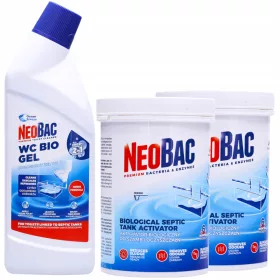    2× NeoBac pulbere preparat fosa septica 0,6 l 0,6 kg + gel de curatare a toaletei NeoBac 750 ml