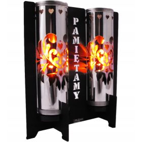    O lumânare metalică modernă din oțel cu inscripția WE REMEMBER