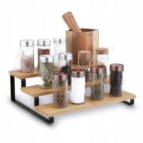    Suport de condimente din bambus Tadar cu 3 niveluri, negru, 32 x 23,5 x 9,6 cm