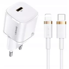    USAMS Incarcator de retea 1xUSB-C T36 mini 20W + cablu USB-C-Lightning alb
