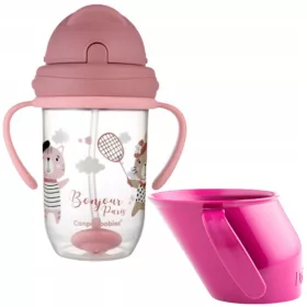    Doidy Cup Cup pentru invatarea sa bei 3m+ roz + Canpol Babies Bonjour Paris cana anti-varsare 270 ml
