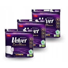   Hârtie Igienică Velvet Excellence Premium Comfort, 4 Straturi, 5 Pachete x 9 Role