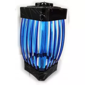   Lampion Modern GLAMOUR Albastru cu Acoperiș Negru și Accente Argintii