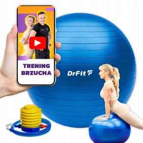    Minge de exerciții DrFit Fitness cu pompă, 65 cm, albastră