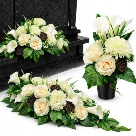   Buchet artificial de mormânt Skamvit cu flori, aproximativ 70–80 cm
