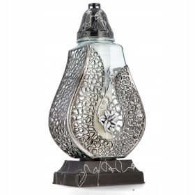  Lumanare din sticla Rosa, argintie mare, 38 cm