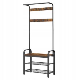    Dulap de pantofi Vasagle cu scaun 72 x 183 x 33,7 cm negru, nuante maro