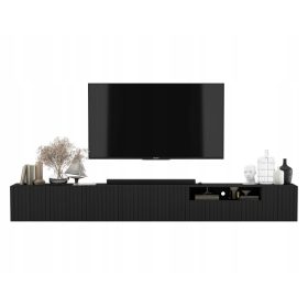    Dulap TV suspendat Glamour Modern, Comodă TV, Negru Mat, 300 cm